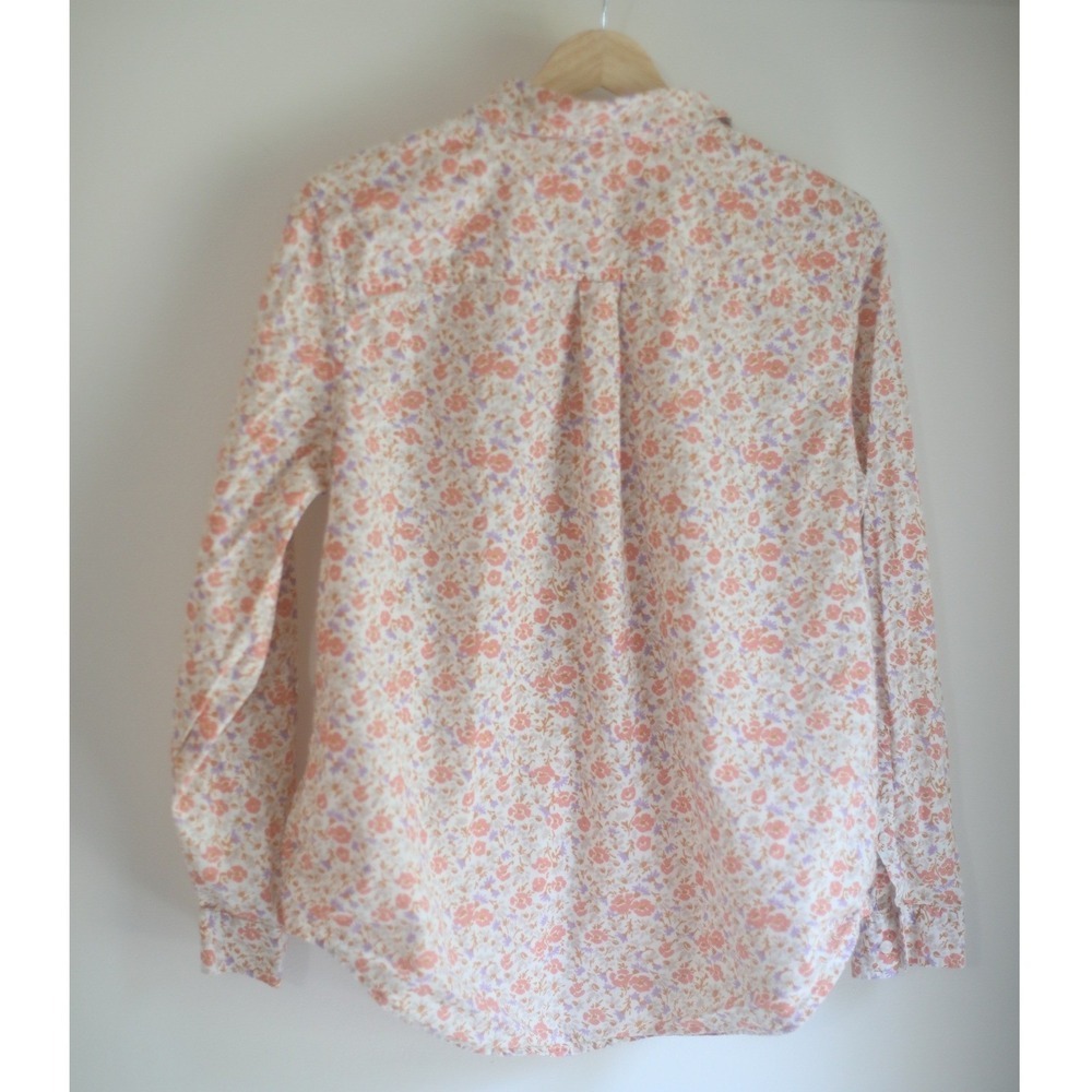 LL Bean Womens Floral Button Down Shirt Long Sleeve Orange Purple Cottagecore - Picture 3 of 9